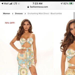 Fashion Nova Turquoise and White Maxi Dress